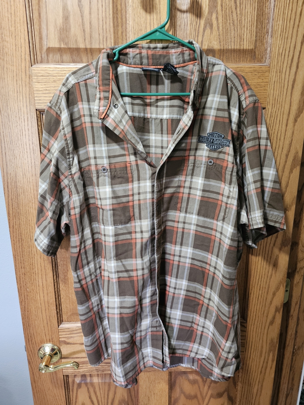 Harley-Davidson Men’s Short Sleeve Plaid Shirt - Brown/Orange